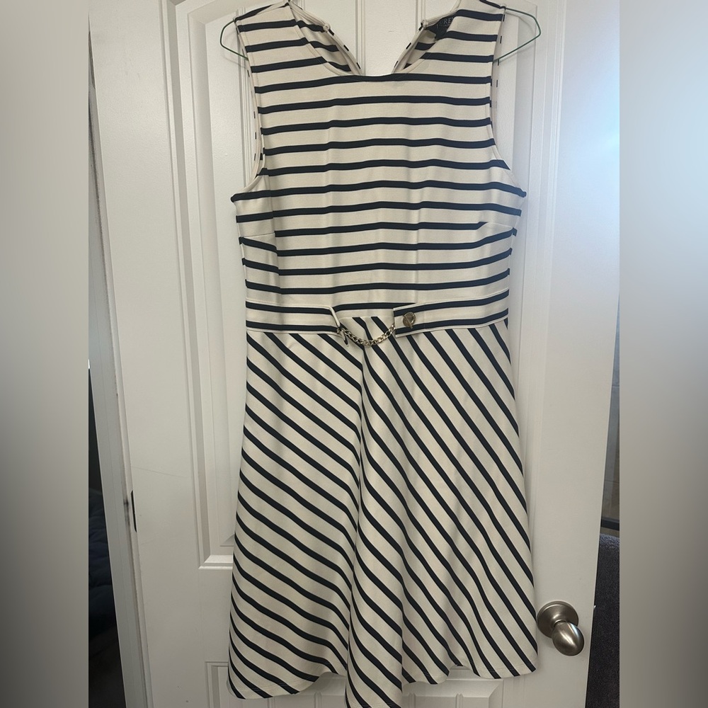 Ralph Lauren Black and White Sleeveless A-Line Midi Dress